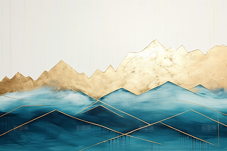 金色山水新中式高档装饰画