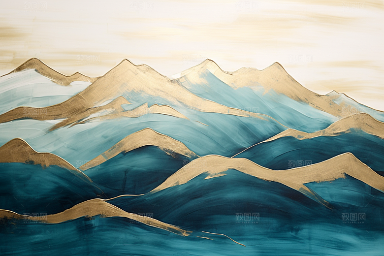 金色山水背景水墨装饰画