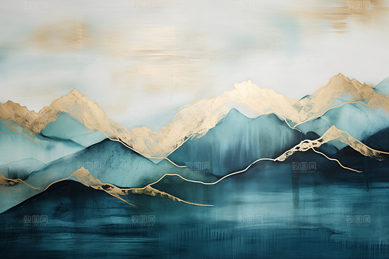 金色山水抽象水墨装饰画