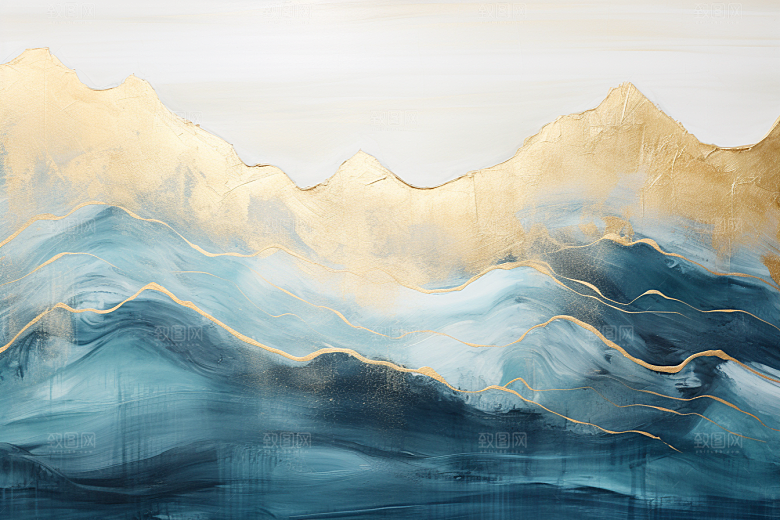 金色山水背景水墨装饰画