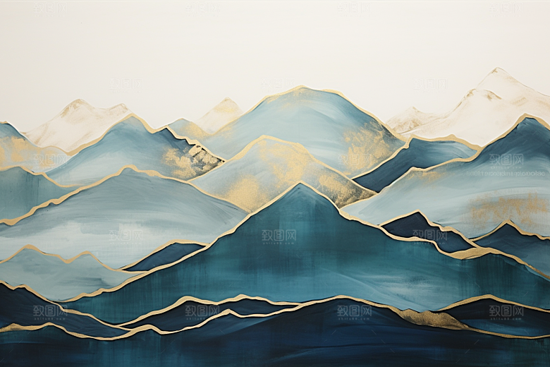 金色山水中国风水墨装饰画