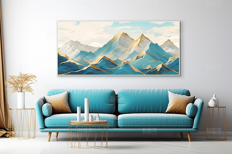 金色山水背景抽象装饰画
