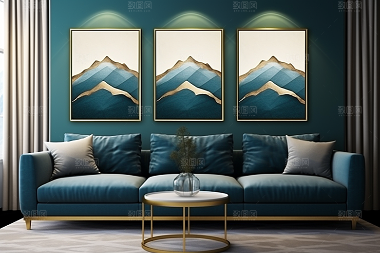 金色山水中国风国潮装饰画