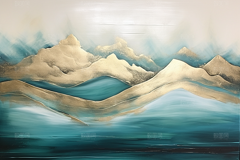 金色山水剪影大气装饰画