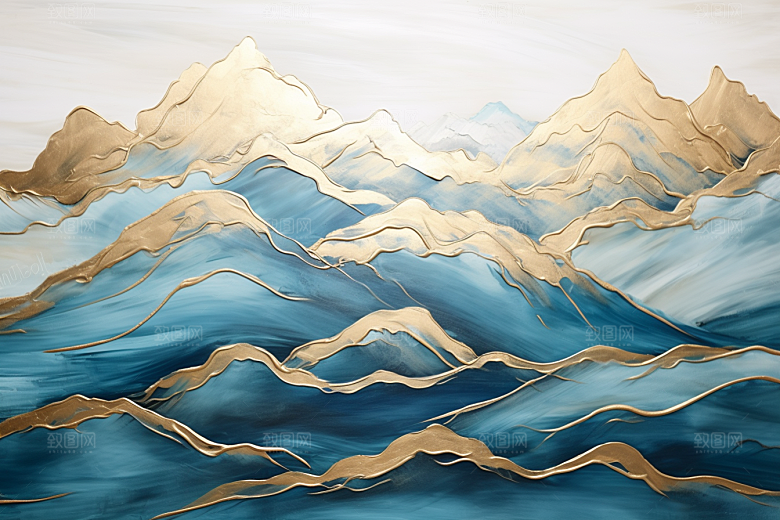 金色山水抽象质感装饰画