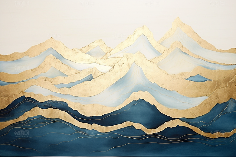 金色山水金箔新中式装饰画