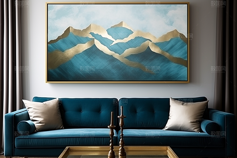 金色山水新中式抽象装饰画