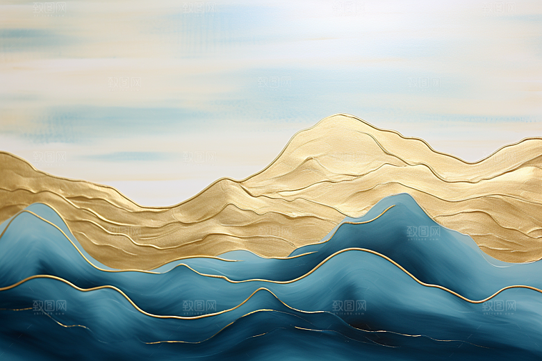 金色山水背景剪影装饰画