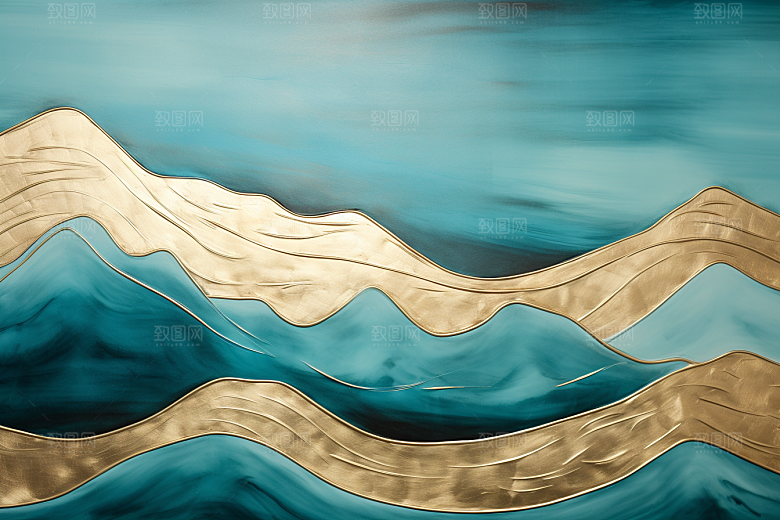 金色山水水墨国潮装饰画