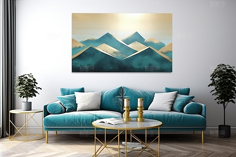 金色山水大气剪影装饰画