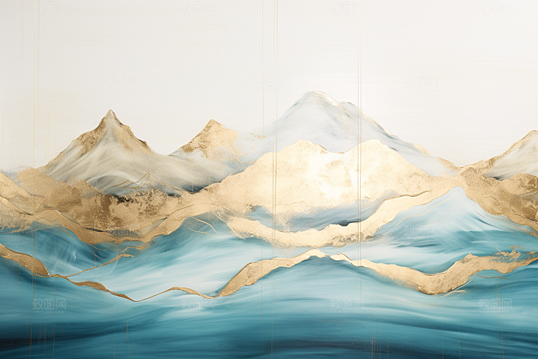 金色山水高档新中式装饰画