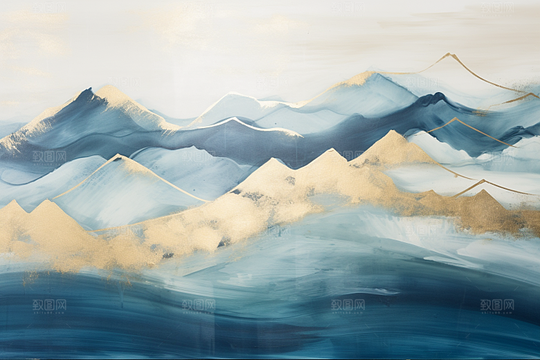 金色山水剪影质感装饰画