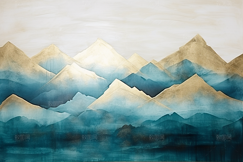 金色山水背景剪影装饰画