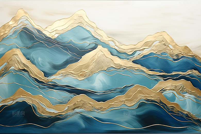 金色山水剪影中国风装饰画