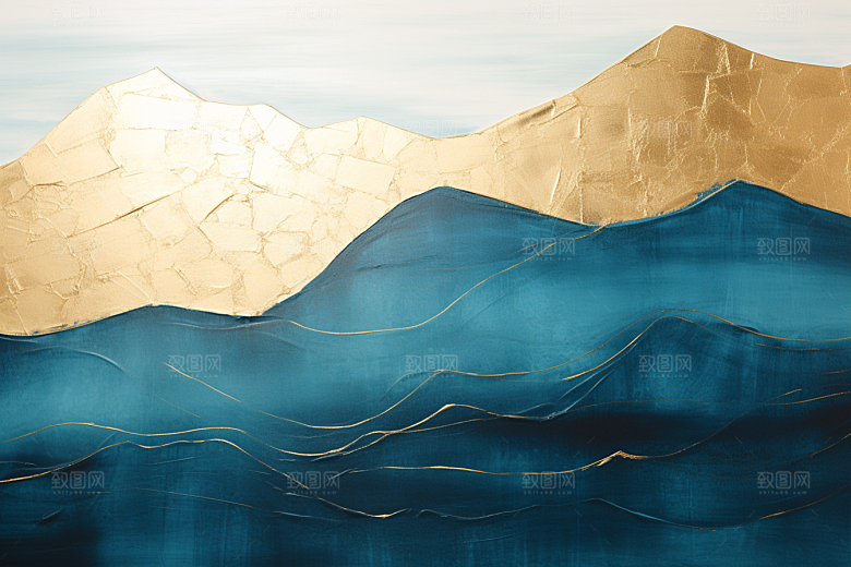 金色山水质感抽象装饰画