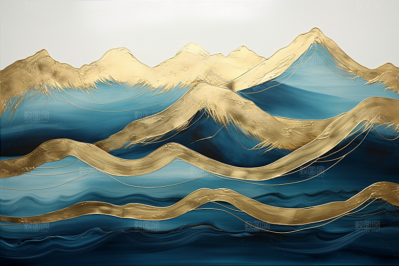 金色山水背景质感装饰画