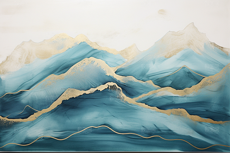 金色山水质感中国风装饰画