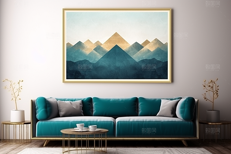 金色山水中国风水墨装饰画