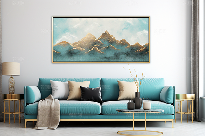 金色山水水墨背景装饰画