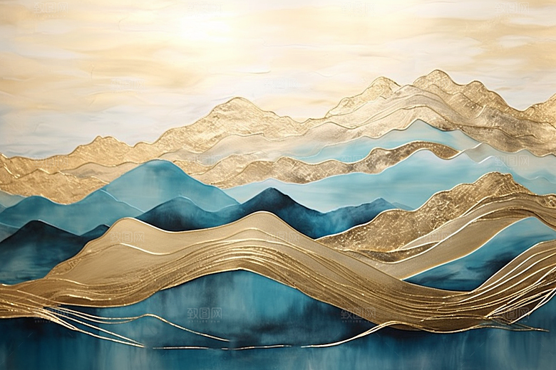 金色山水金箔背景装饰画