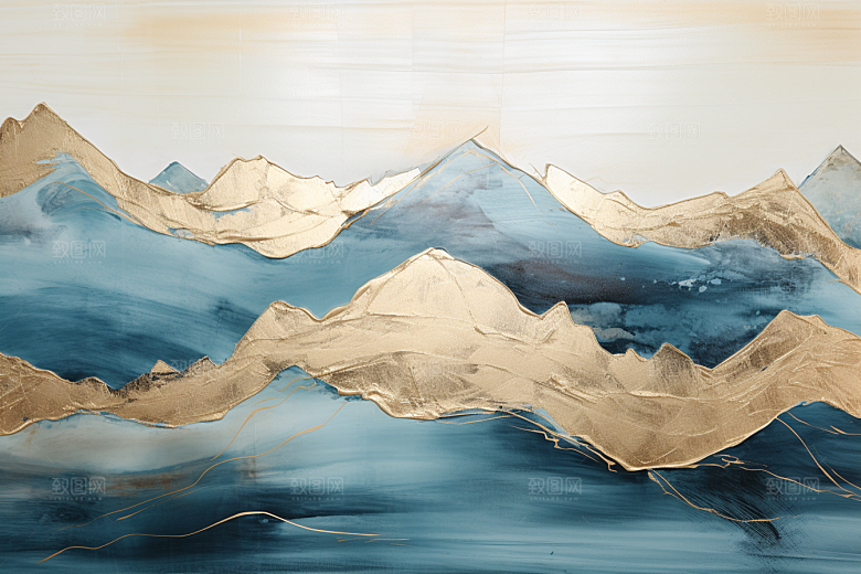 金色山水质感中国风装饰画