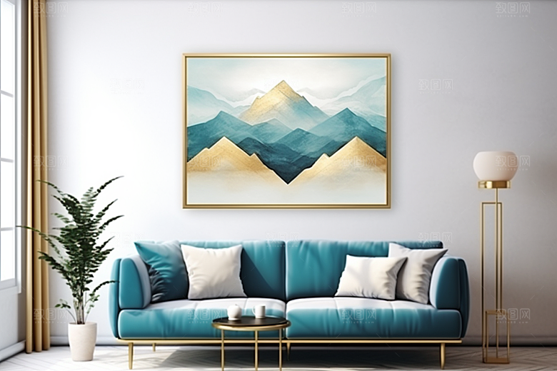 金色山水抽象水墨装饰画