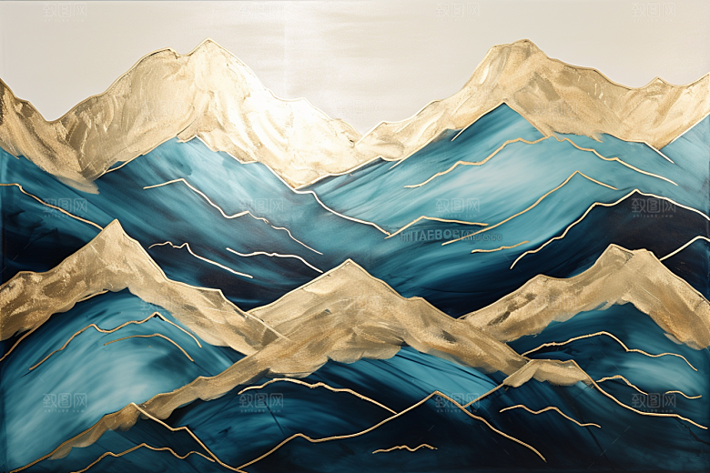 金色山水高档抽象装饰画