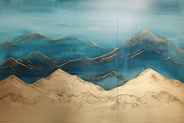 金色山水国潮金箔装饰画