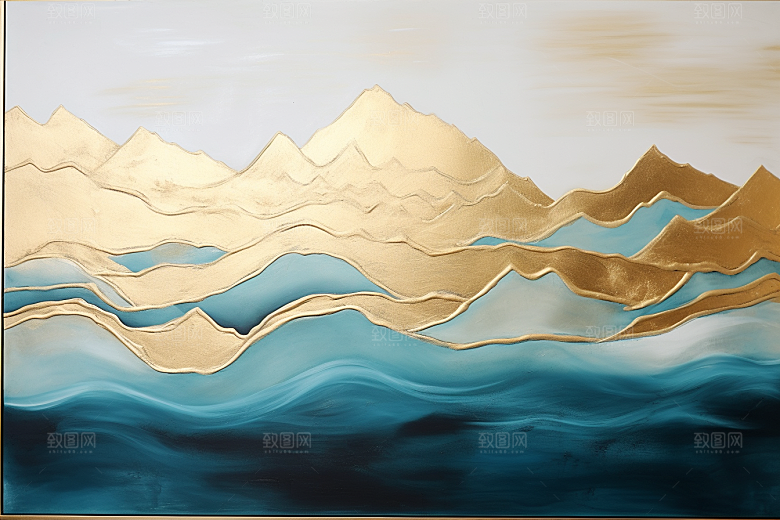 金色山水中国风新中式装饰画
