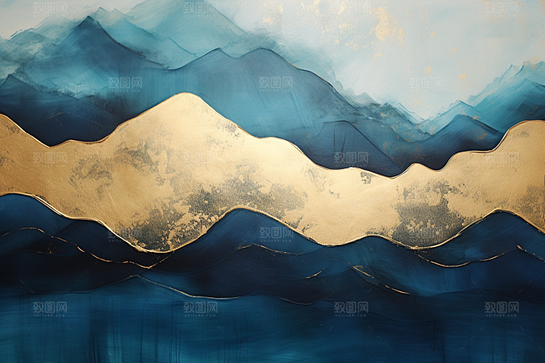 金色山水抽象质感装饰画