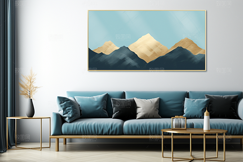 金色山水质感质感装饰画