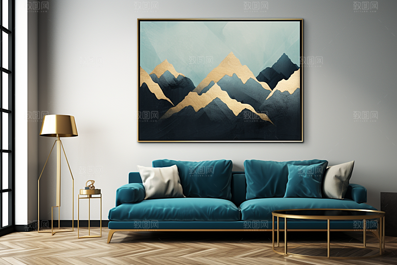 金色山水水墨新中式装饰画