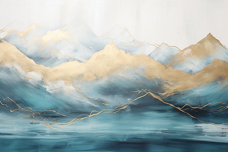 金色山水水墨抽象装饰画