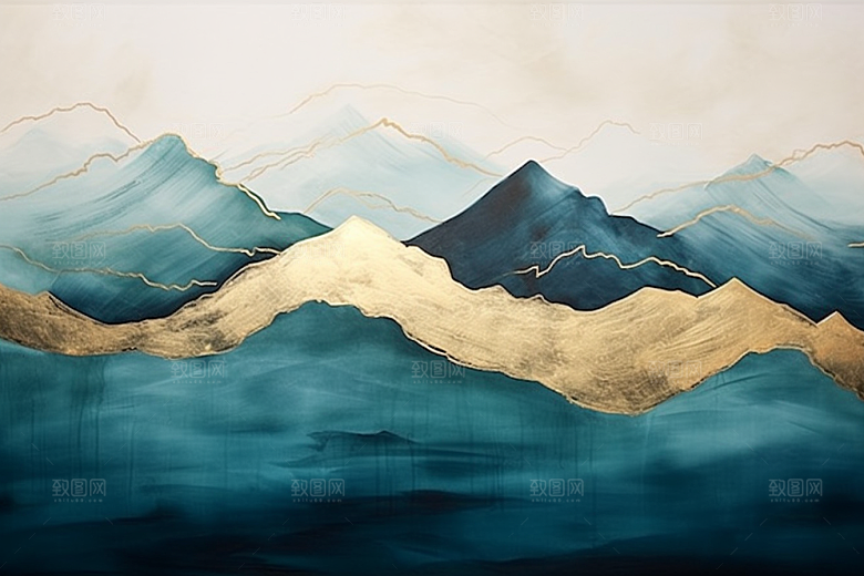 金色山水背景水墨装饰画