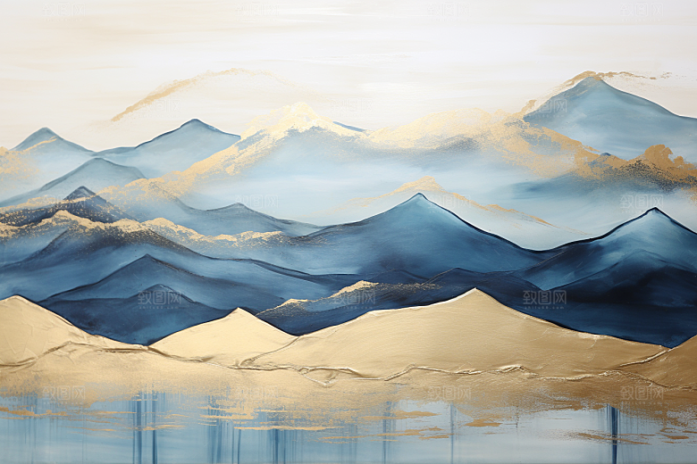 金色山水剪影质感装饰画