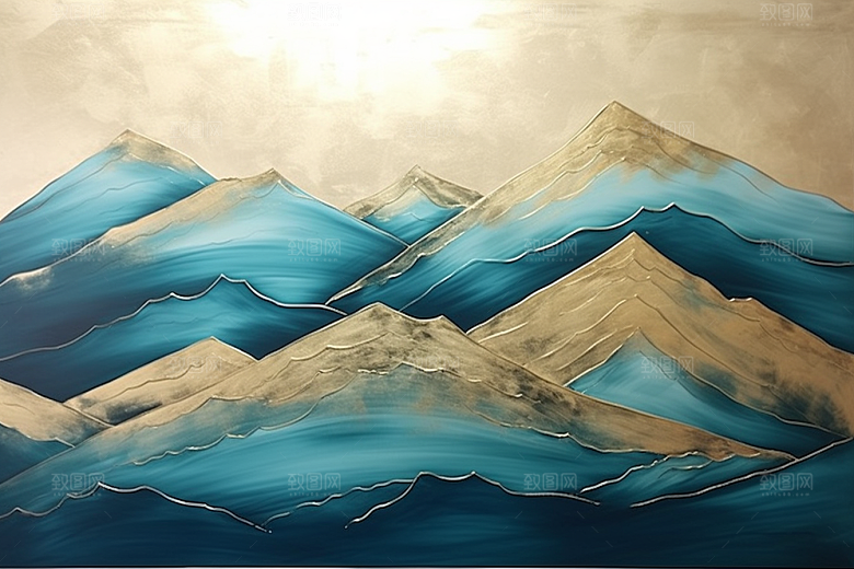 金色山水水墨剪影装饰画