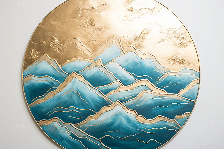 金色山水质感背景装饰画