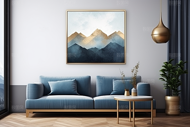 金色山水新中式水墨装饰画