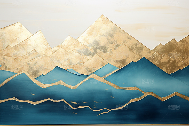 金色山水水墨背景装饰画