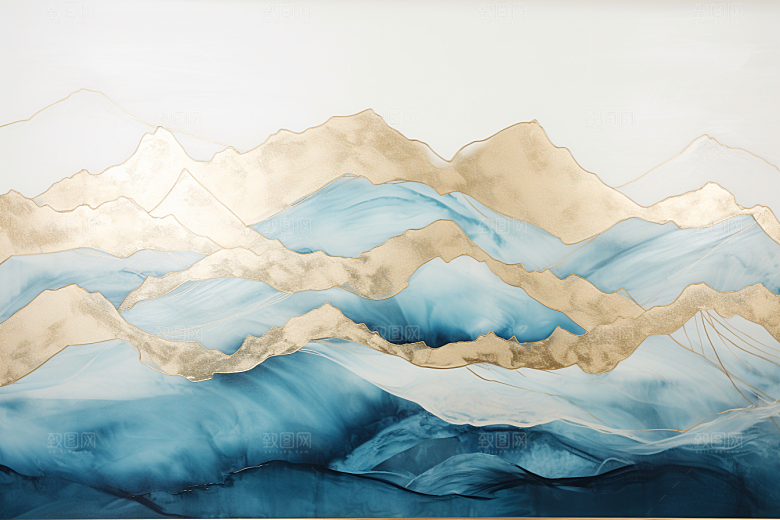金色山水抽象金箔装饰画