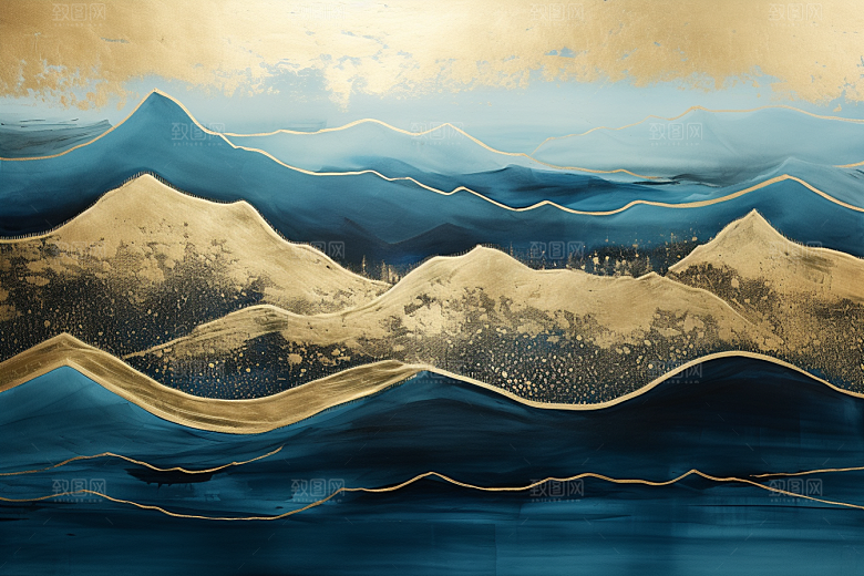 金色山水国潮质感装饰画