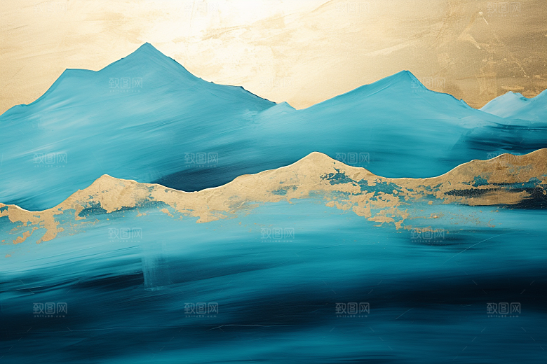 金色山水中国风水墨装饰画