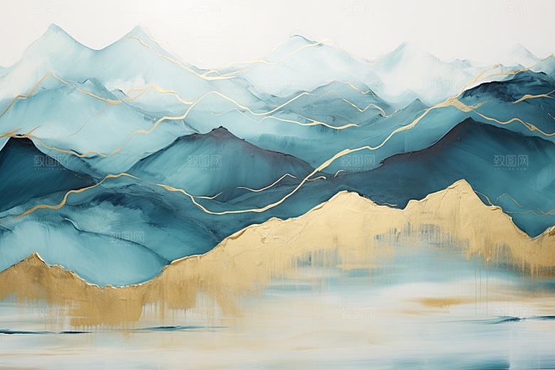 金色山水质感背景装饰画