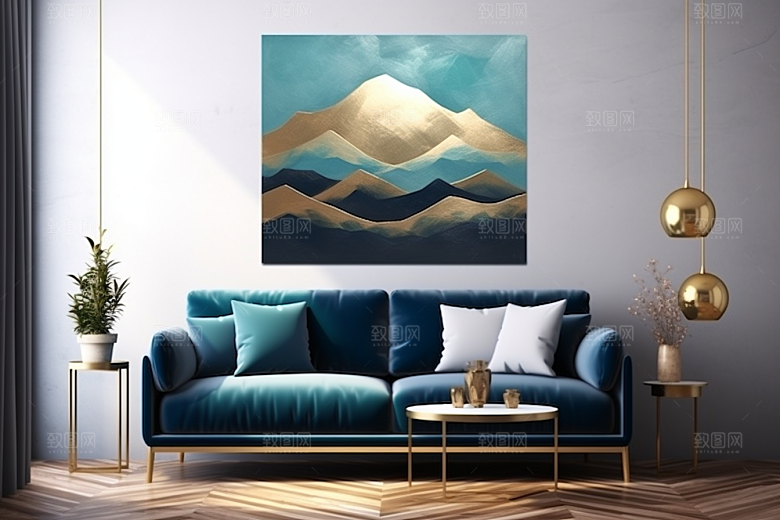 金色山水质感抽象装饰画