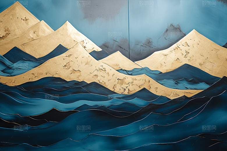 金色山水水墨大气装饰画
