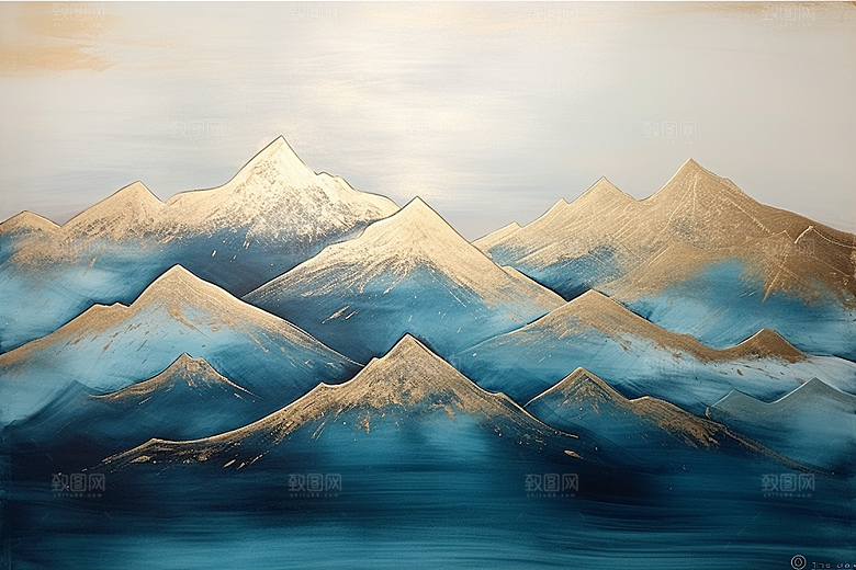 金色山水水墨国潮装饰画