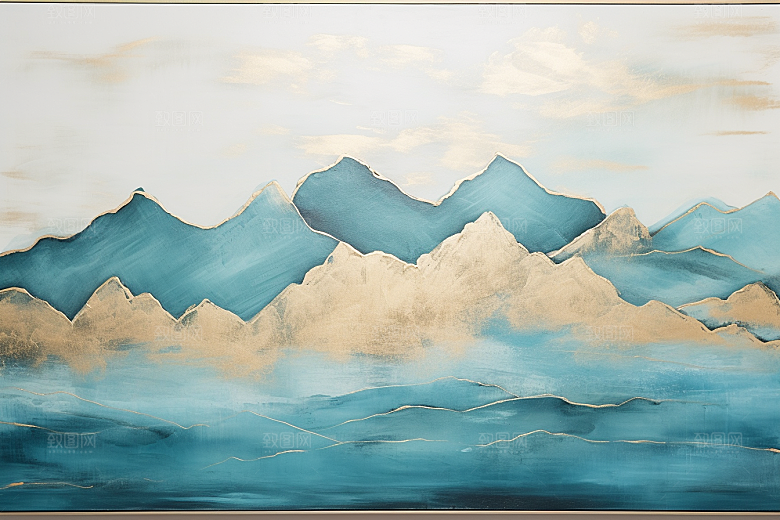 金色山水背景国潮装饰画