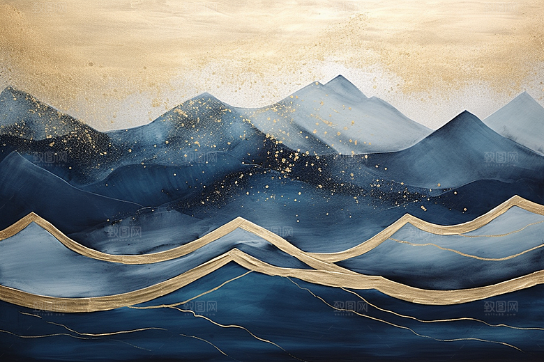 金色山水金箔质感装饰画