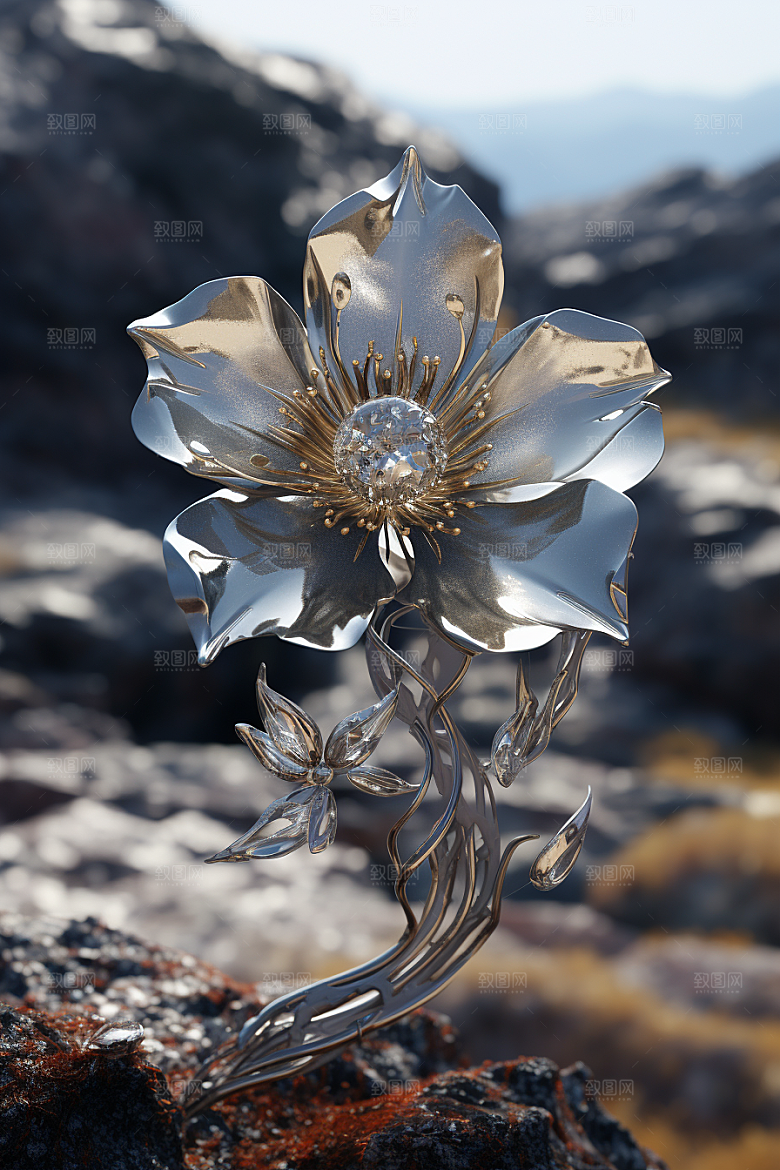 金属质感花卉3D润泽模型