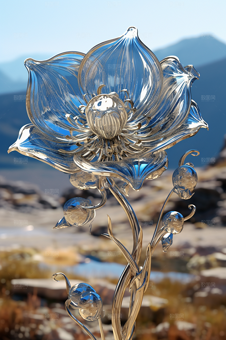 金属质感花卉润泽通透模型